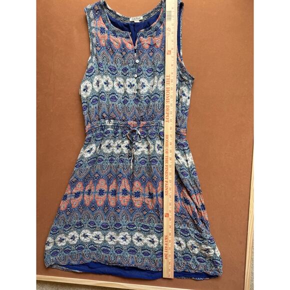 Lucky Brand Blue Sleeveless Drawstring Dress‎ Floral Paisley - Picture 2 of 8
